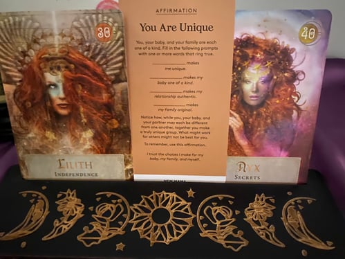 An image of Rowena's card pulls from the New Moon.